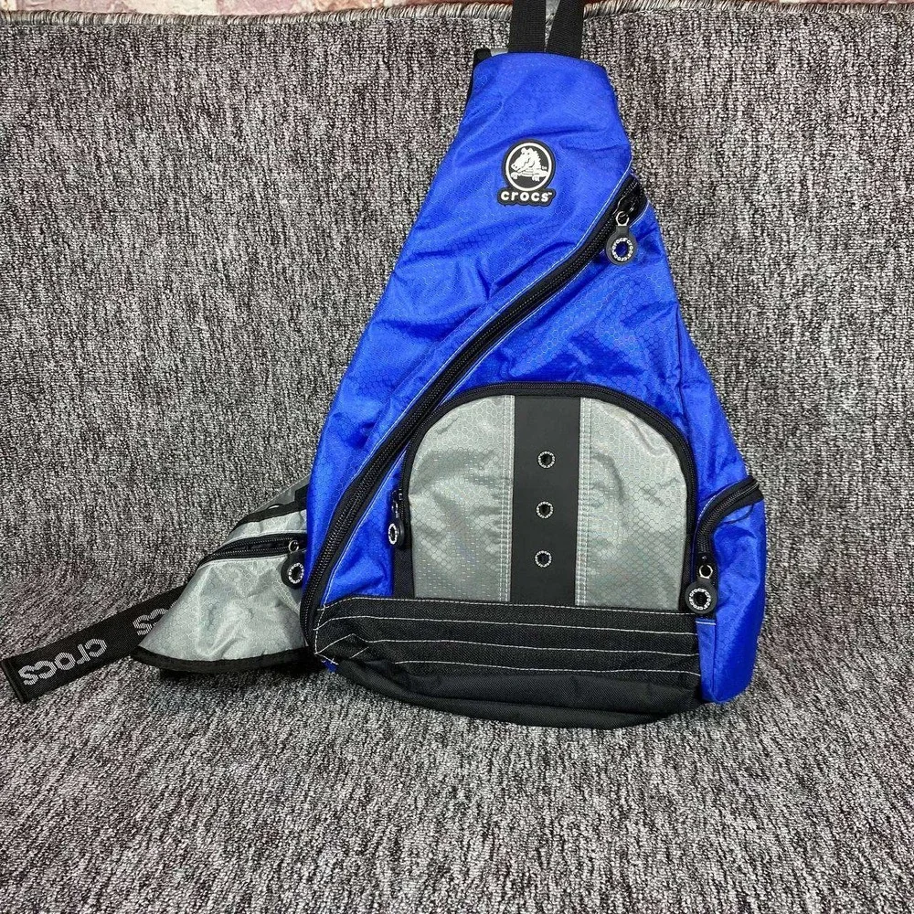 Vtg‎ Crocs Sling Backpack Bag Royal Blue Silver Single Strap Crossbody Travel